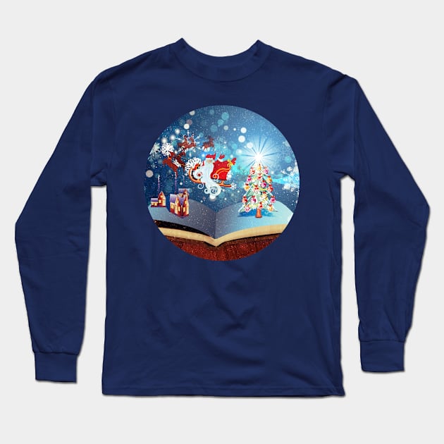 Magic book with Christmas tree and Santa Long Sleeve T-Shirt by AnnArtshock